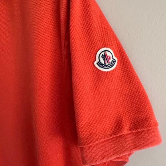 Moncler Men's Orange Short Sleeve Classic Polo Shirt Logo Patch Designer Large - Picture 2 of 10
